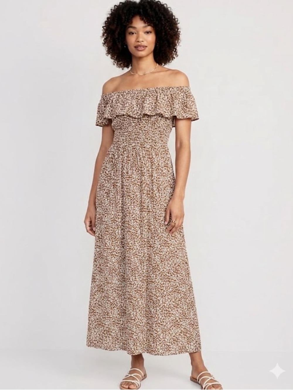 Old Navy Off-Shoulder Brown Floral Maxi Dress